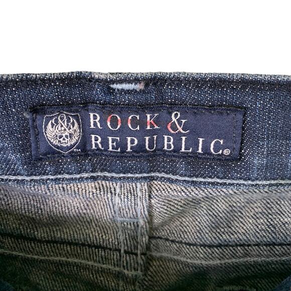 Rock & Republic Jeans Womens 29 Kasandra Flare Denim Diamonds Bling Dark Wash - Picture 2 of 10
